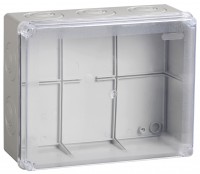 IEK Коробка КМ41278 распаячная для о/п 240х195х165 мм IP55 (RAL7035, прозр. кр., кабельные вводы 5 шт) UKO10-240-195-165-K51-55 фото