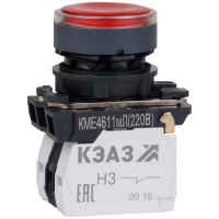 КЭАЗ Кнопка КМЕ4611мЛ-220В-красный-1но+1нз-цилиндр-индикатор-IP65 248251 фото