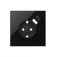 Simon 100 Черный глянец Кит 1 пост, фронт. Накладка на 1 розетку Schuko с з/у USB SC 10020109-138 фото