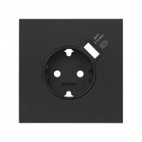 Simon 100 Черный матовый Кит 1 пост, фронт. Накладка на 1 розетку Schuko с з/у USB SC 10020109-238 фото