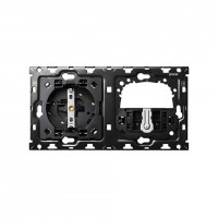 Simon 100 Кит 2 поста механизм 1 розетка Schuko + 1 переключатель (проходной) + суппорт 10010203-039 фото