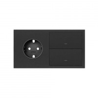 Simon 100 Черный матовый Кит 2 поста, фронт. Накладка на 1 розетку Schuko + 2 клавиши выключателей 10020204-238 фото