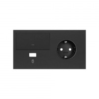Simon 100 Черный матовый Кит 2 поста, фронт. Накладка на 1 розетку Schuko (справа) + 1 з/у USB SC + 1 клавиша выключателя 10020206-238 фото