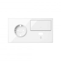 Simon 100 Белый глянец Кит 2 поста, фронт. Накладка на 1 розетку Schuko (слева) + 1 з/у USB SC + 1 клавиша выключателя 10020207-130 фото