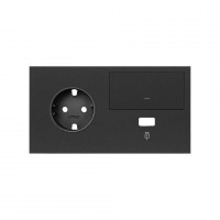 Simon 100 Черный матовый Кит 2 поста, фронт. Накладка на 1 розетку Schuko (слева) + 1 з/у USB SC + 1 клавиша выключателя 10020207-238 фото