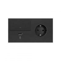 Simon 100 Черный матовый Кит 2 поста, фронт. Накладка на 1 розетку Schuko (справа) + 1 з/у USB SC + 1 клавиша светорегулятора 10020209-238 фото