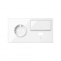 Simon 100 Белый глянец Кит 2 поста, фронт. Накладка на 1 розетку Schuko (слева) + 1 з/у USB SC + 1 клавиша светорегулятора 10021209-130 фото