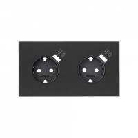 Simon 100 Черный матовый Кит 2 поста, фронт. Накладка на 2 розетки Schuko с з/у USB SC 10020211-238 фото