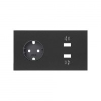 Simon 100 Черный матовый Кит 2 поста, фронт. Накладка на 1 розетку Schuko + 2 з/у USB SC 10020210-238 фото