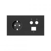 Simon 100 Черный матовый Кит 2 поста, фронт. Накладка на 1 розетку Schuko + 1 розетку TV + 1 розетку RJ45 10020208-238 фото