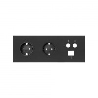 Simon 100 Черный матовый Кит 3 поста, фронт. Накладка на 2 розетки Schuko + 1 розетку TV + 1 розетку RJ45 10020303-238 фото