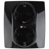 ЭРА 12-2104-06 розетка 2X2P+E Schuko со шторками, 16A-250В, IP20, 12, чёрный Б0014704 фото