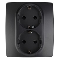 ЭРА 12-2104-05 розетка 2X2P+E Schuko со шторками, 16A-250В, IP20, 12, антрацит Б0014703 фото