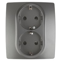ЭРА 12-2104-12 розетка 2X2P+E Schuko со шторками, 16A-250В, IP20, 12, графит Б0019331 фото