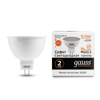 Gauss Лампа Elementary MR16 5.5W 430lm 3000К GU5.3 LED 13516 фото