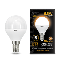 Gauss Лампа Шар 6.5W 520lm 3000K E14 LED 105101107 фото