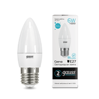 Gauss Лампа Elementary Свеча 6W 450lm 4100K Е27 LED 33226 фото