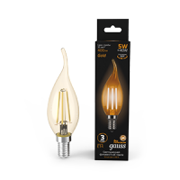 Gauss Лампа Filament Свеча на ветру 5W 400lm 2700К Е14 golden LED 104801005 фото
