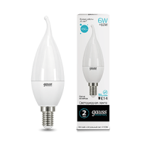 Gauss Лампа Elementary Свеча на ветру 6W 450lm 4100K Е14 LED 34126 фото