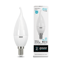 Gauss Лампа Elementary Свеча на ветру 8W 540lm 4100K Е14 LED 34128 фото