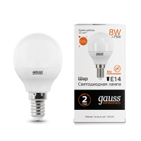 Gauss Лампа Elementary Шар 8W 520lm 3000K Е14 LED 53118 фото