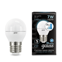Gauss Лампа Шар 7W 550lm 4100K Е27 шаг. диммирование LED 105102207-S фото