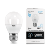 Gauss Лампа Elementary Шар 8W 560lm 6500K Е27 LED 53238 фото