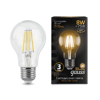 Gauss Лампа Filament А60 8W 740lm 2700К Е27 LED 102802108 фото