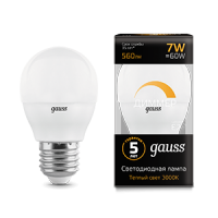 Gauss Лампа Шар 7W 560lm 3000К Е27 диммируемая LED 105102107-D фото