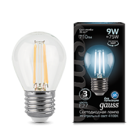 Gauss Лампа Filament Шар 9W 710lm 4100К Е27 LED 105802209 фото