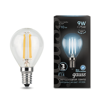Gauss Лампа Filament Шар 9W 710lm 4100К Е14 LED 105801209 фото
