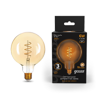 Gauss Лампа Filament G125 6W 360lm 2400К Е27 golden flexible LED 158802008 фото