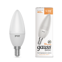Gauss Лампа Basic Свеча 5,5W 400lm 3000K E14 LED 1/10/100 1033116 фото