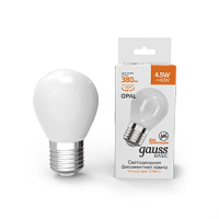 Gauss Лампа Basic Filament Шар 4,5W 380lm 2700К Е27 milky LED 1055215 фото