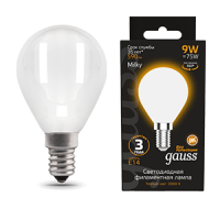 Gauss Лампа Filament Шар 9W 590lm 3000К Е14 milky LED 105201109 фото