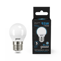 Gauss Лампа Шар 9.5W 950lm 6500K E27 LED 1/10/100 105102310 фото