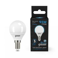Gauss Лампа Шар 9.5W 950lm 6500K E14 LED 1/10/50 105101310 фото