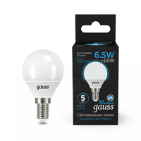 Gauss Лампа Шар 6.5W 550lm 6500K E14 LED 1/10/100 105101307 фото