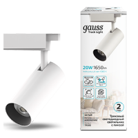 Gauss Светильник трековый цилиндр 20W 1760lm 4000K 180-220V IP20 65*206мм белый линза 36? LED TR083 фото