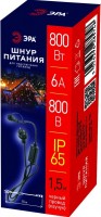 ЭРА ERAPS-K800 Шнур питания для подключения гирлянд, IP65, 1,5 м, черный, каучук, 6А, 800Вт, 220В Б0051881 фото