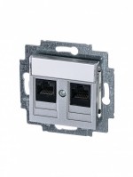 ABB EPJ Levit серебро / дымчатый чёрный Розетка компьютерная, 2хRJ45 кат,5e, серебро 2CHH295118A6070 фото