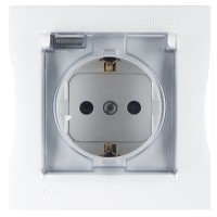 Simon 15 Белая Розетка 1-ая с/з с крышкой с защитными шторками, IP44 (в сборе с рамкой) 1590450-030 фото