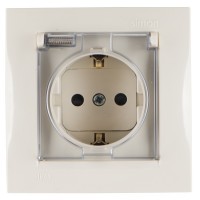 Simon 15 Бежевая Розетка 1-ая с/з с крышкой с защитными шторками, IP44 (в сборе с рамкой) 1590450-031 фото