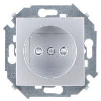 Simon 15 Алюминий Розетка б/з, со шторками, 16А, 250В, винт.зажим 1591444-033 фото