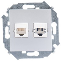 Simon 15 Алюминий Розетка ТЛФ + комп RJ11+RJ45 кат.5е 1591590-033 фото