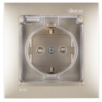 Simon 15 Шампань Розетка с/з, со шторками, с крышкой, IP44, 16А, 250В, винт.зажим 1590450-034 фото