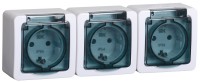IEK Germes Plus розетка 3-местная, с заземлением, открытой установки, IP54 (дымчатый) РСб23-3-ГПБд ERMP32-K03-16-54-EC фото