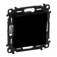 Legrand Valena Life Black переключатель двухклавишный 10А 250В с лицевой панелью. Безвинтовые зажимы, антрацит. 756308 фото