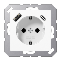 JUNG SCHUKO Розетка  с USB-зарядным устройством, тип A + тип С; термопласт; белый A1520-15CAWW фото