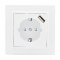 EKF Basic Минск Белый Розетка с/з, со шторками, 16А, с USB 1А, СП ERR16-028-100-USB фото